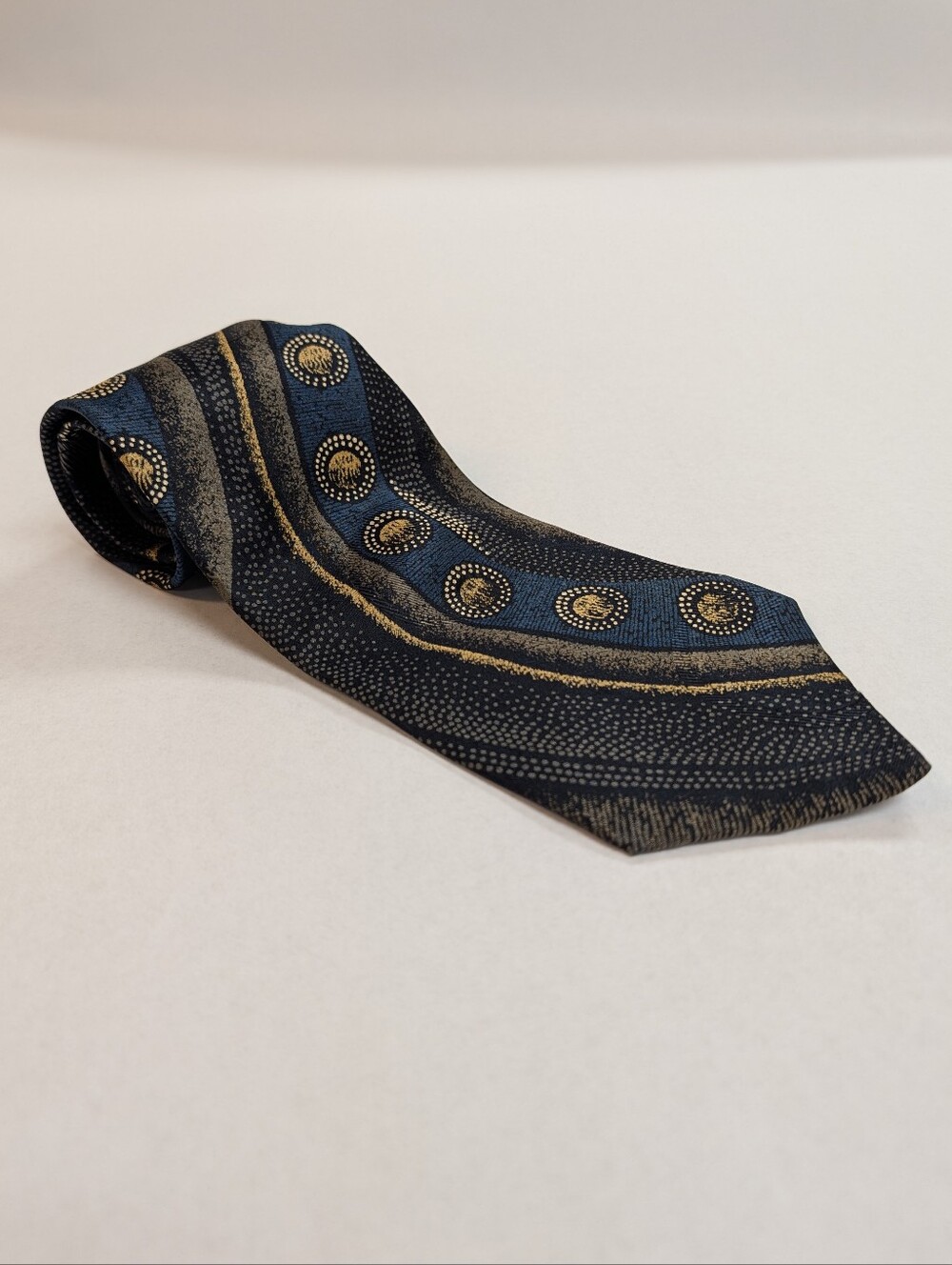 Conte di Milano 100% Italian Silk  Blue Gold Black Abstract Mens Neck Tie
